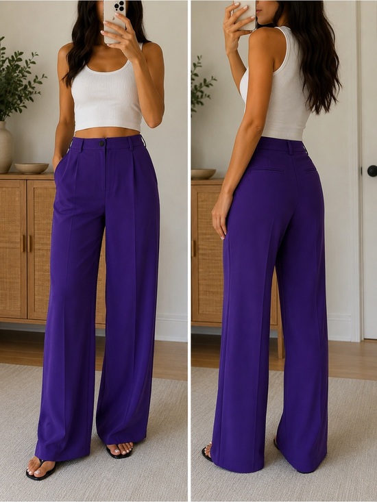 Pants - Wide Leg High-Rise Pants in Purple